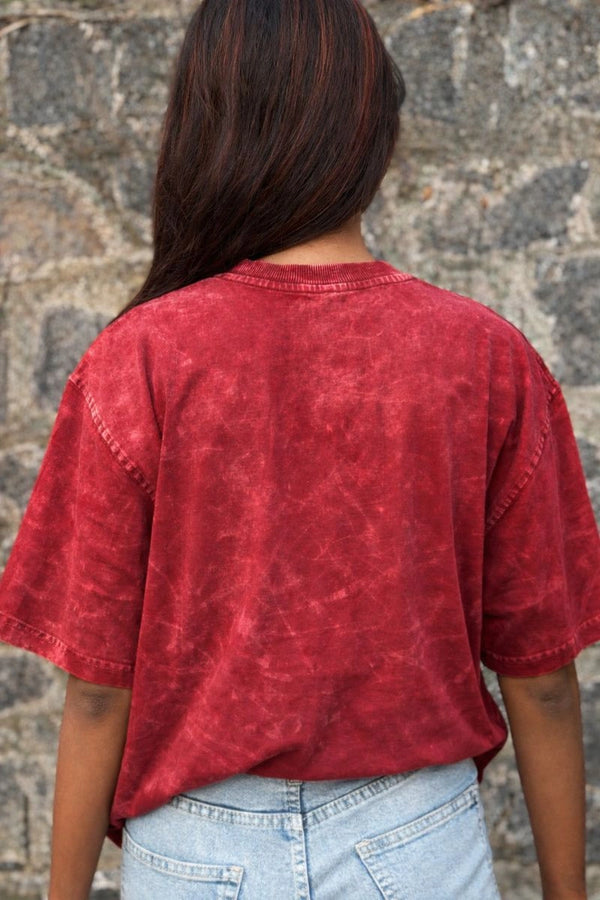 Maroon Acid Washed Oversized Tee