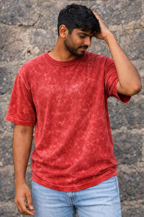 Maroon Acid Washed Oversized Tee
