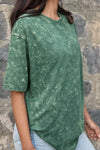 Bottle Green Acid Washed Oversized Tee