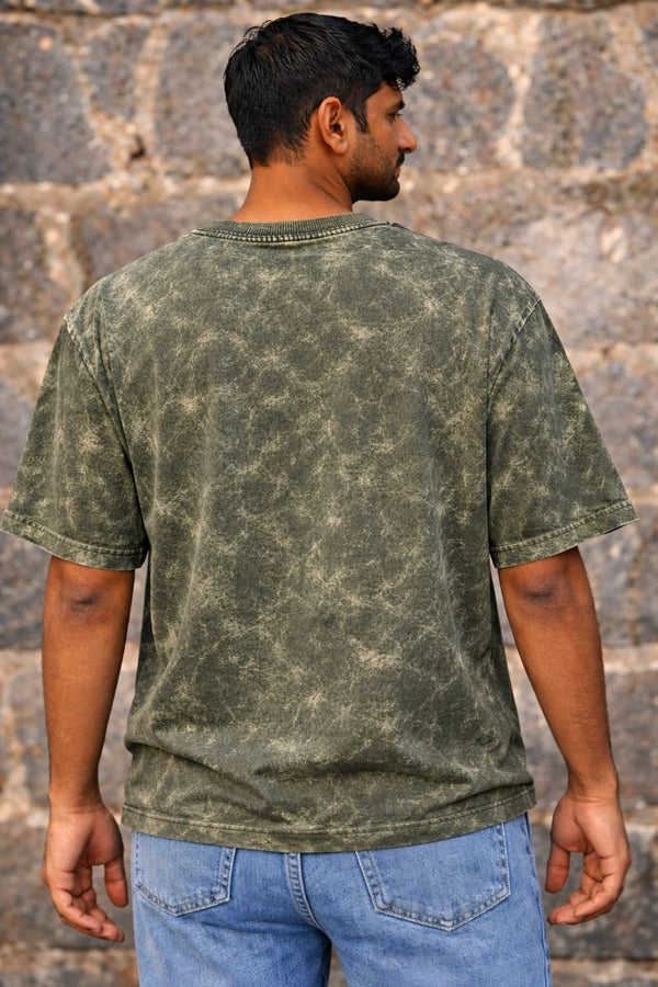 Olive Green Acid Washed Oversized Tee
