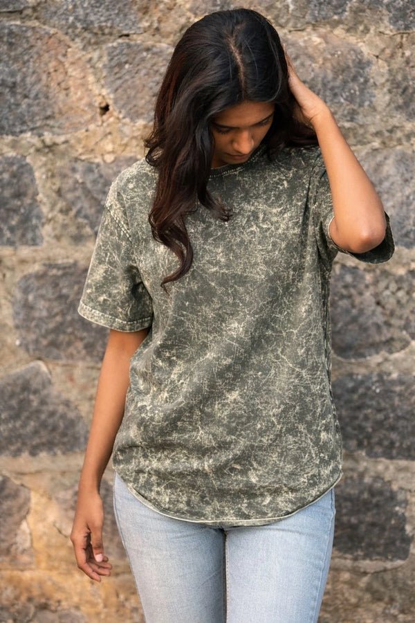 Olive Green Acid Washed Oversized Tee