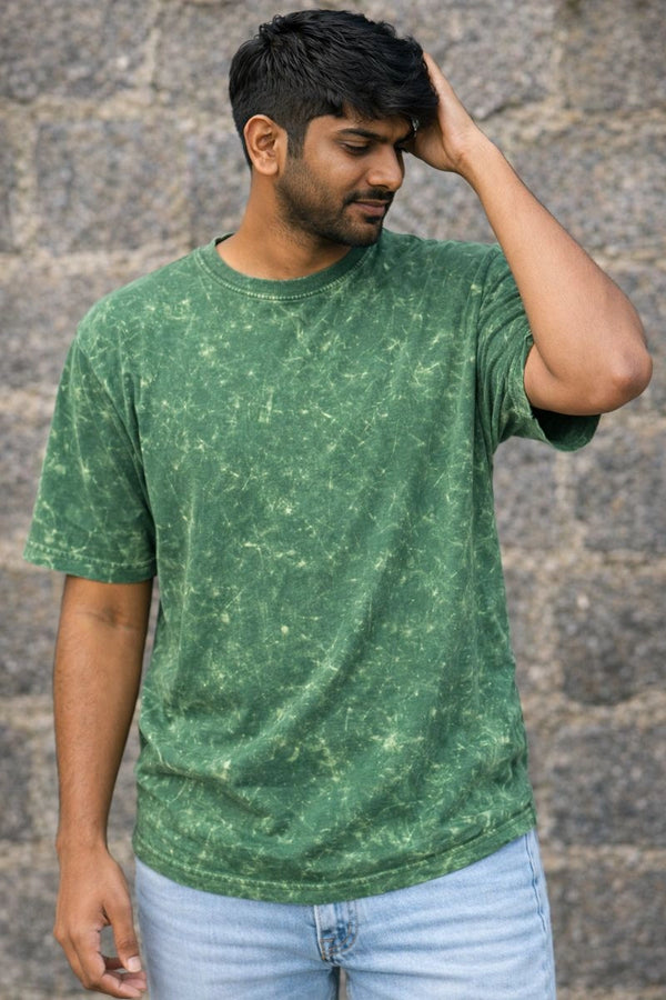 Bottle Green Acid Washed Oversized Tee