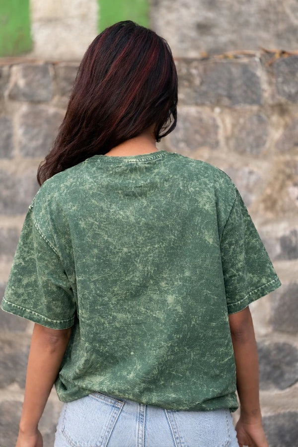 Bottle Green Acid Washed Oversized Tee
