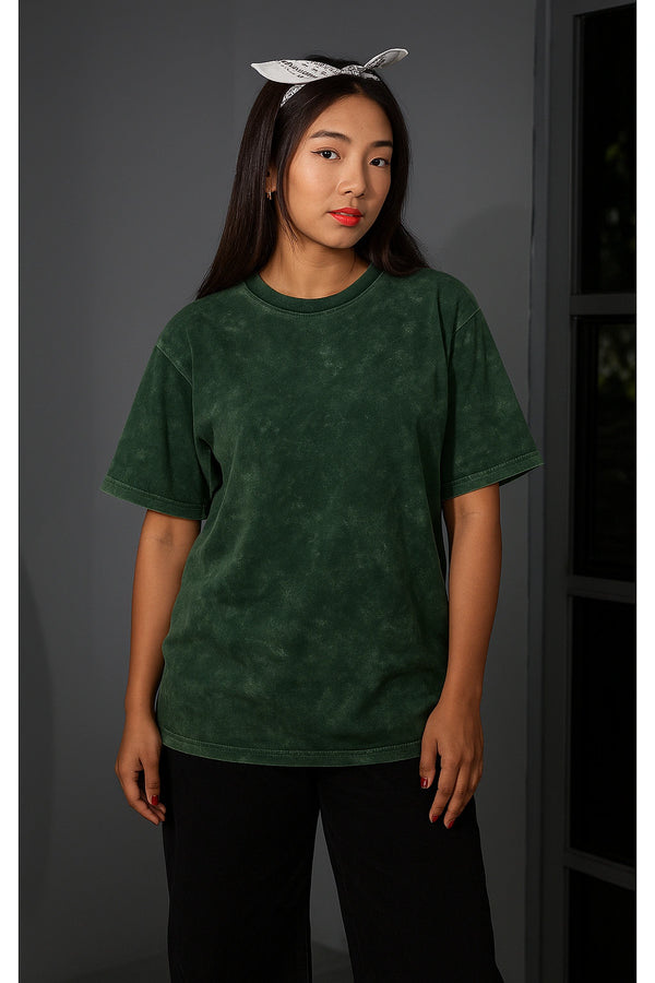 Bottle Green Acid Washed Oversized Tee