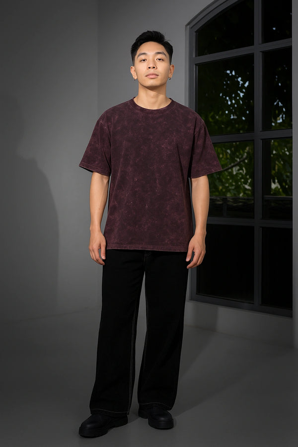 Maroon Acid Washed Oversized Tee